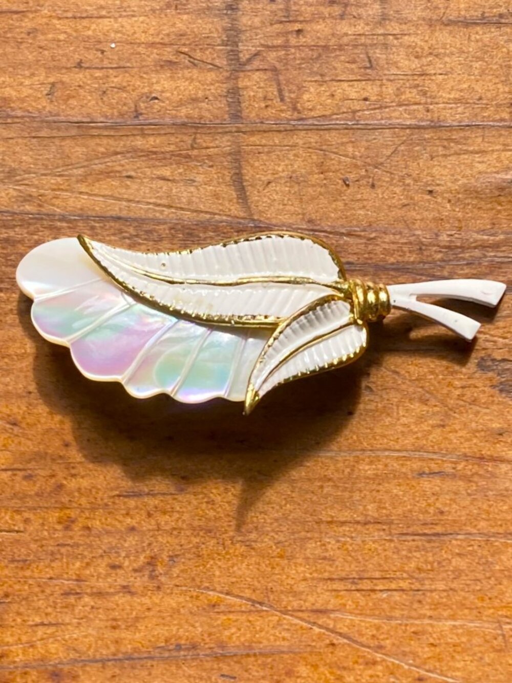 Vintage mother of pearl brooch signed Continental